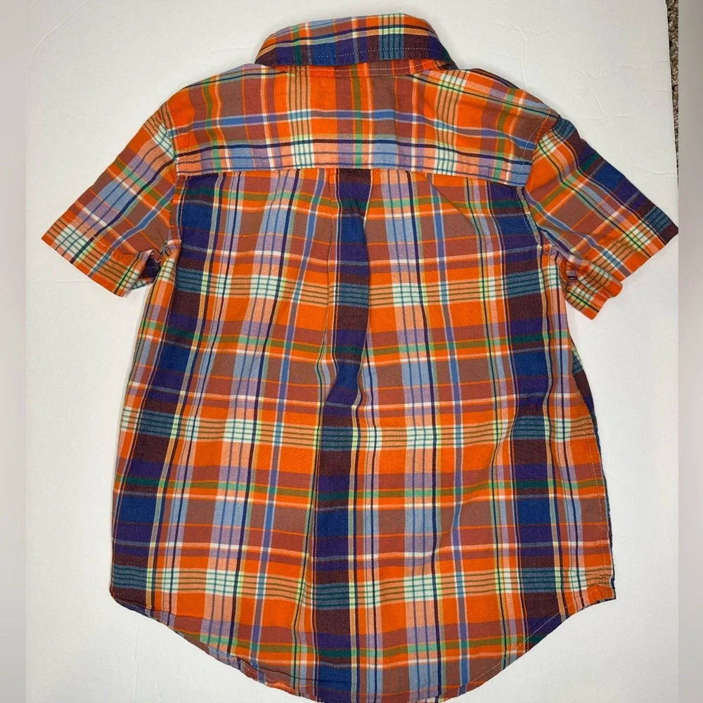 Ralph Lauren Kids Plaid Shirt - Orange and Blue Short Sleeve‎ Pony Logo 3T